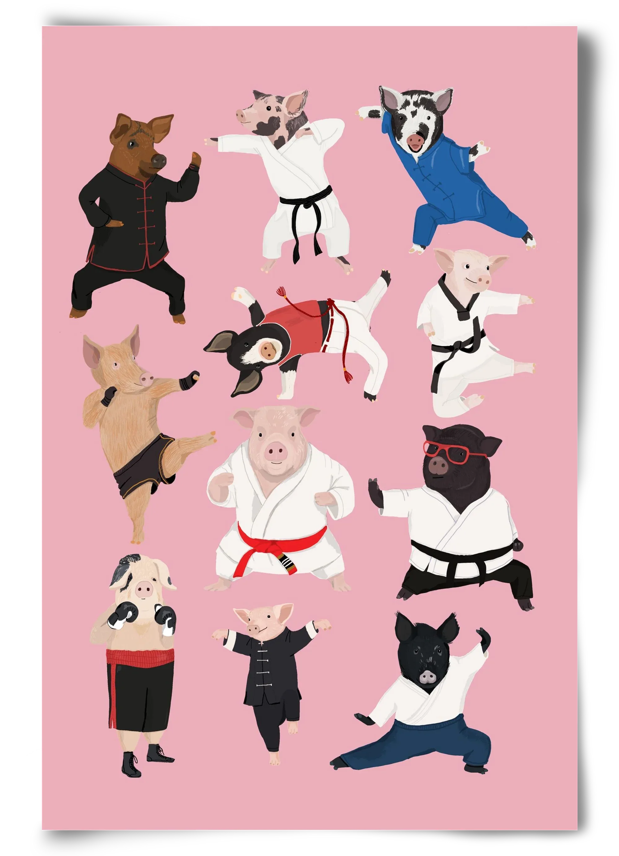 Pigs doing Martial Art - artbridge