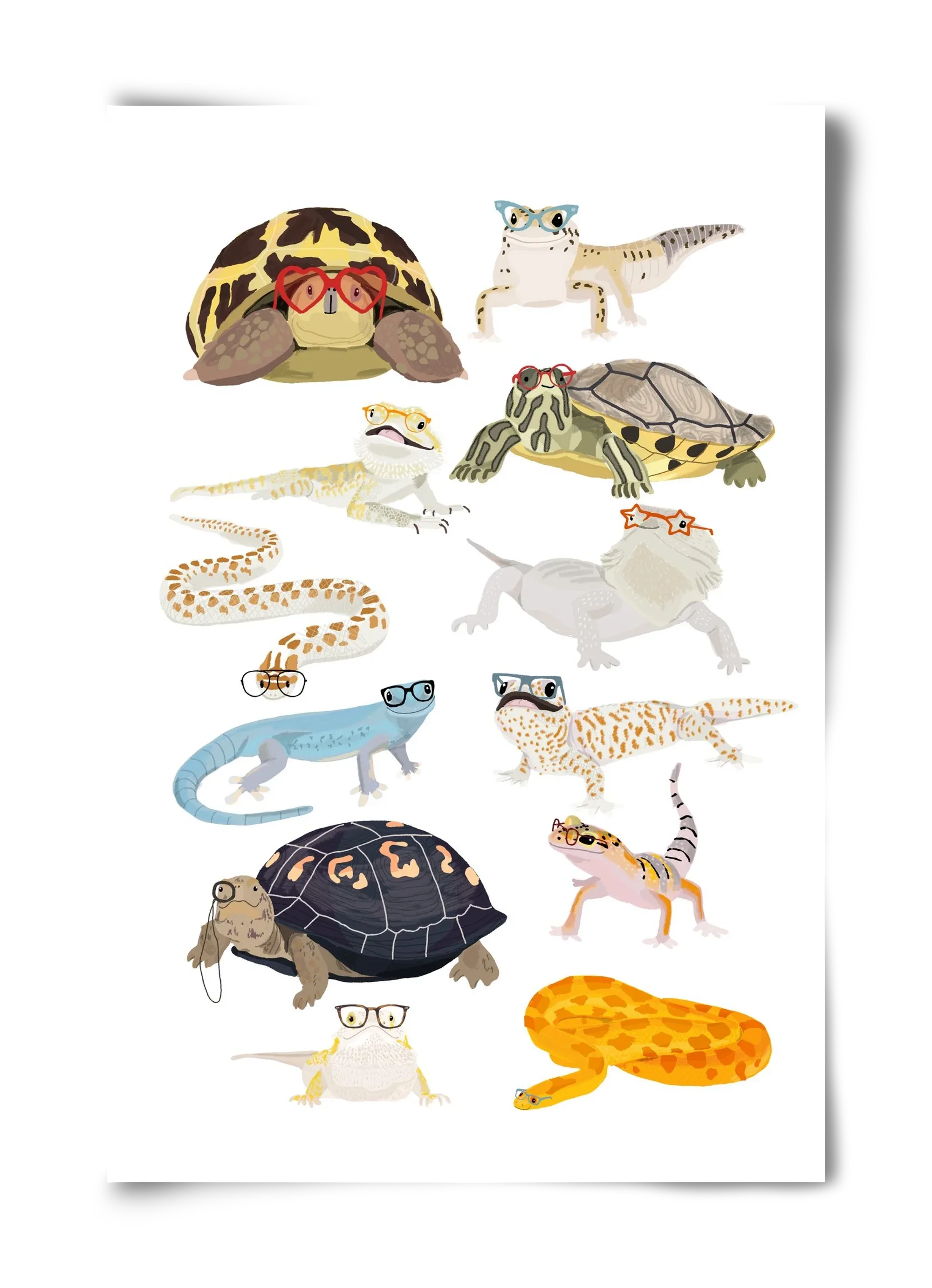 Reptiles in glasses print - artbridge