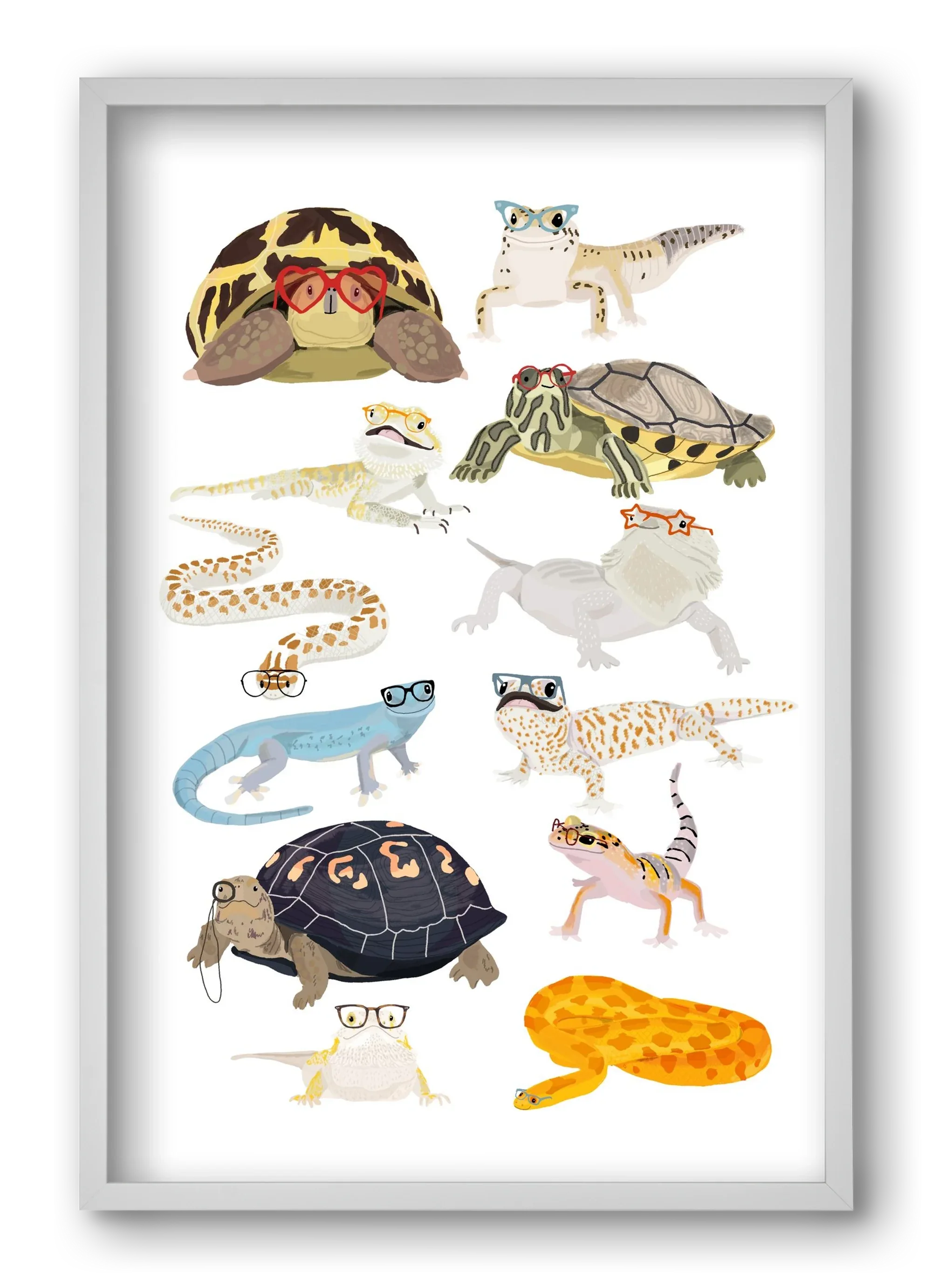Reptiles in glasses print - artbridge