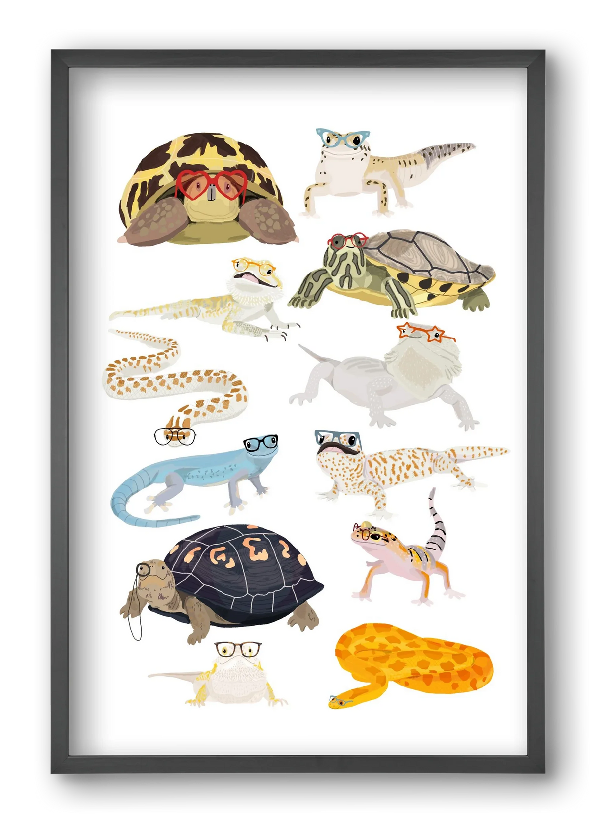 Reptiles in glasses print - artbridge