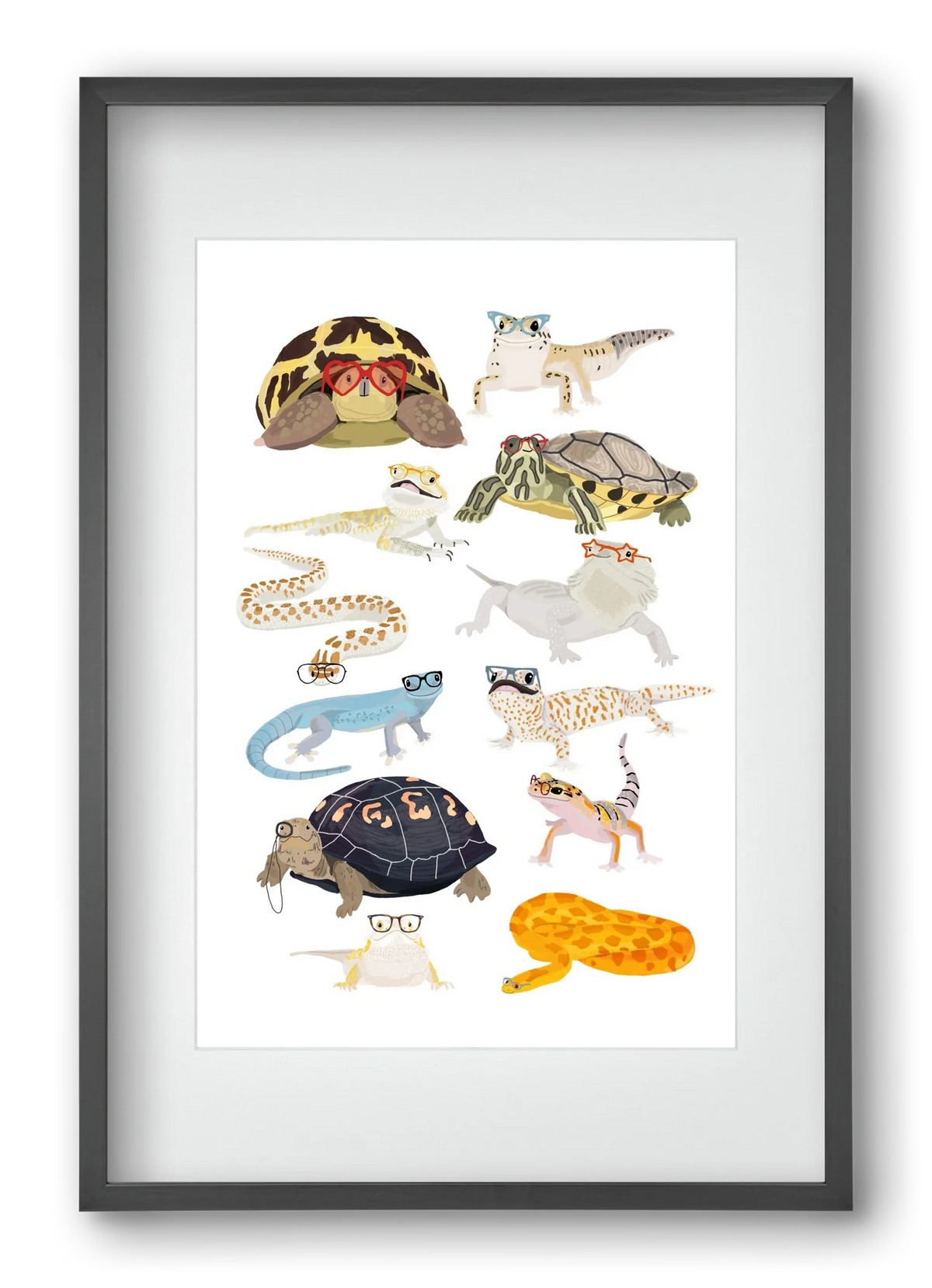 Reptiles in glasses print - artbridge