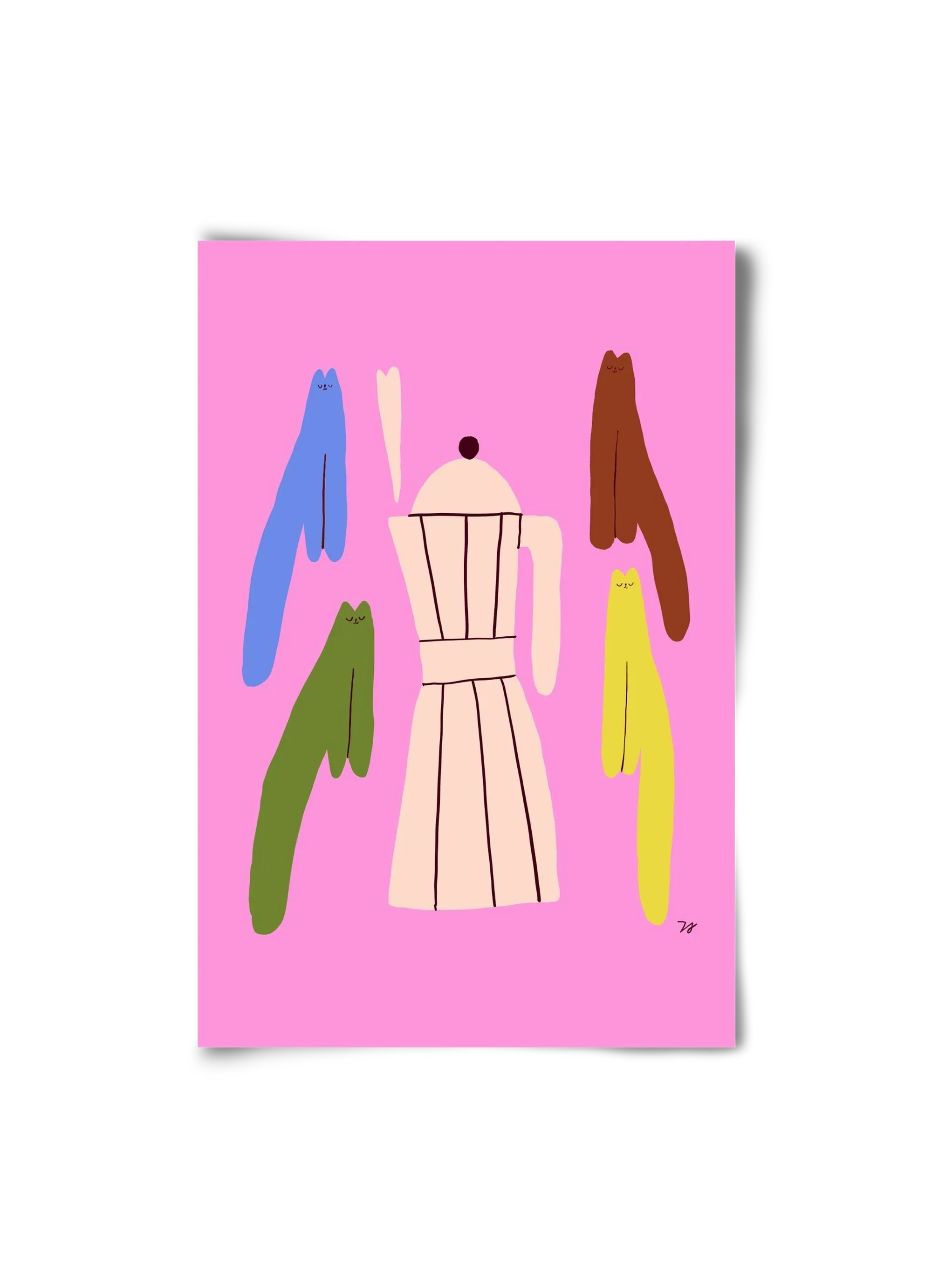 Colorful Cats with Espresso Maker - artbridge