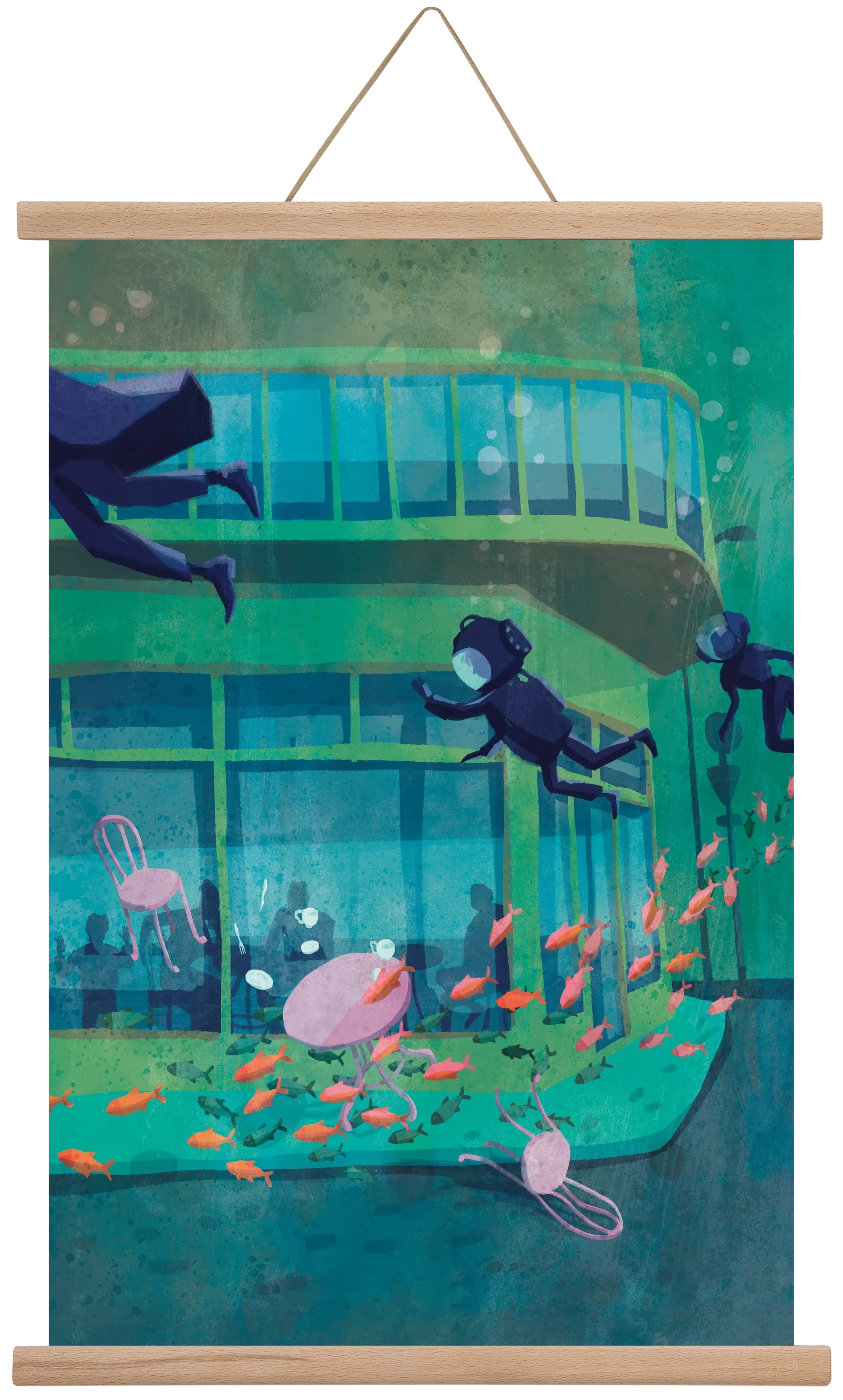 Corner café with fish - artbridge