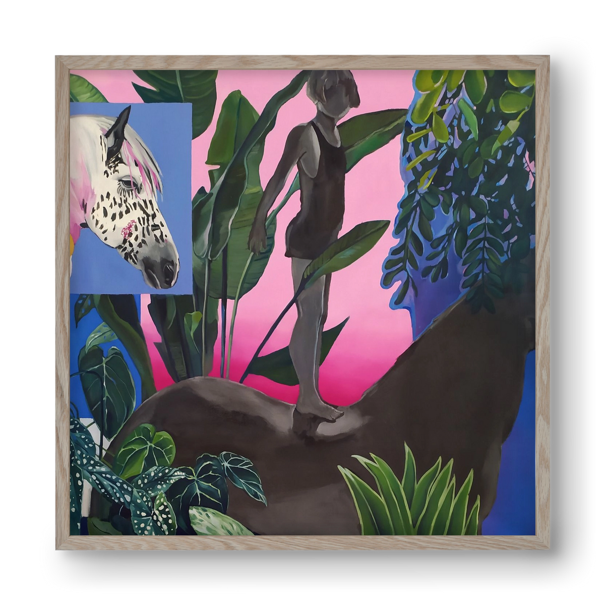 Jungel ló fiú, 40x40 cm (40x40 cm), Tölgy keret