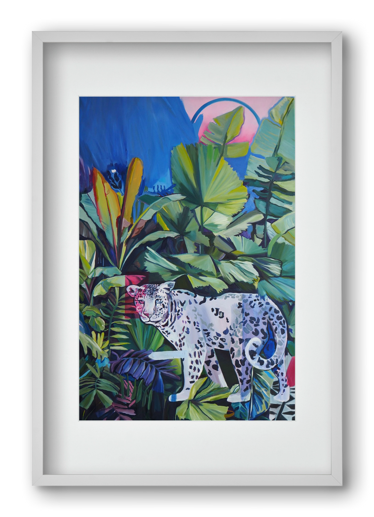 Hófehér jaguár, 40x60 cm (30x45 cm), Fehér keret, paszpartuval