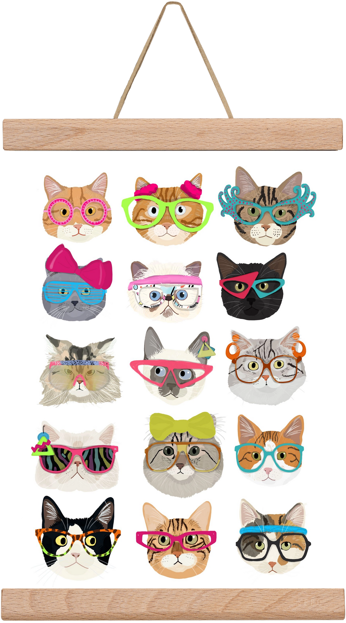 Cats in glasses 1980's , 20x30 cm (20x30 cm), Tölgy akasztó