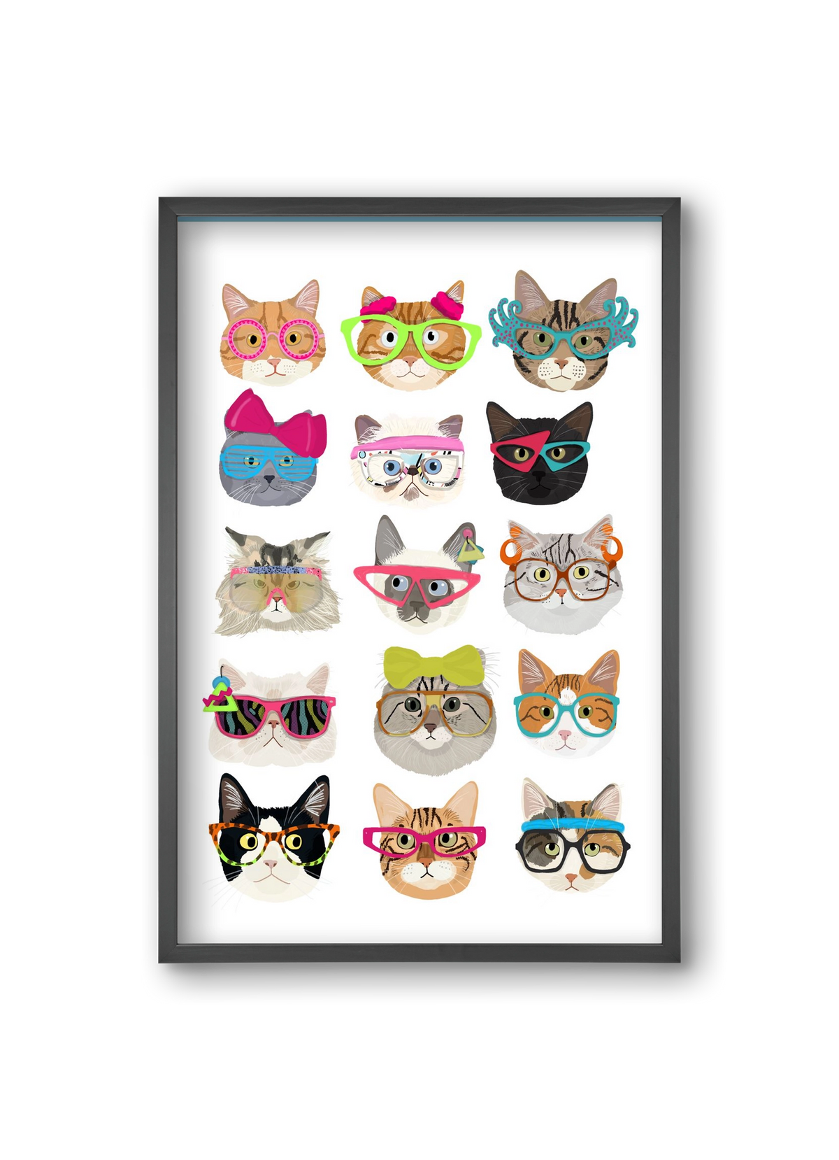 Cats in glasses 1980's , 20x30 cm (20x30 cm), Fekete keret