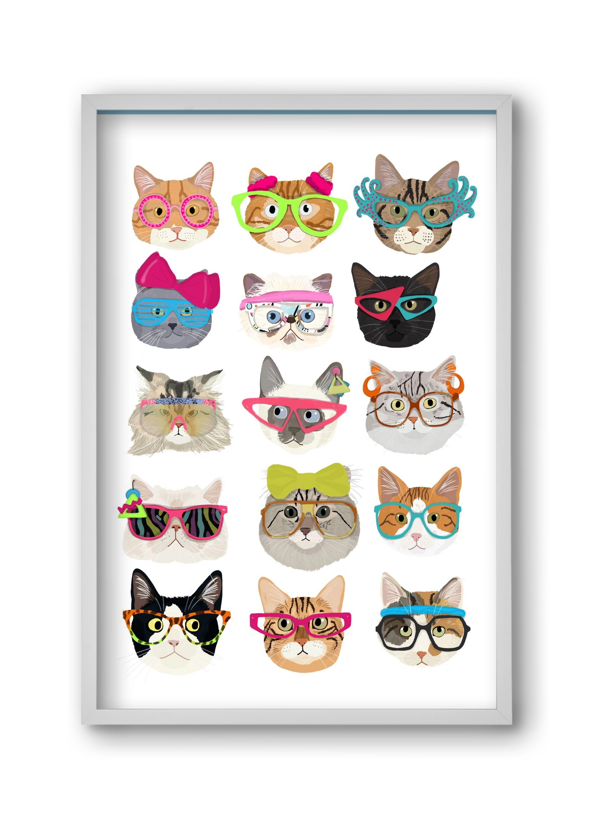 Cats in glasses 1980's , 30x45 cm (30x45 cm), Fehér keret