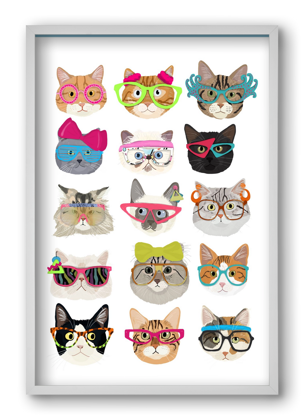 Cats in glasses 1980's , 40x60 cm (40x60 cm), Fehér keret