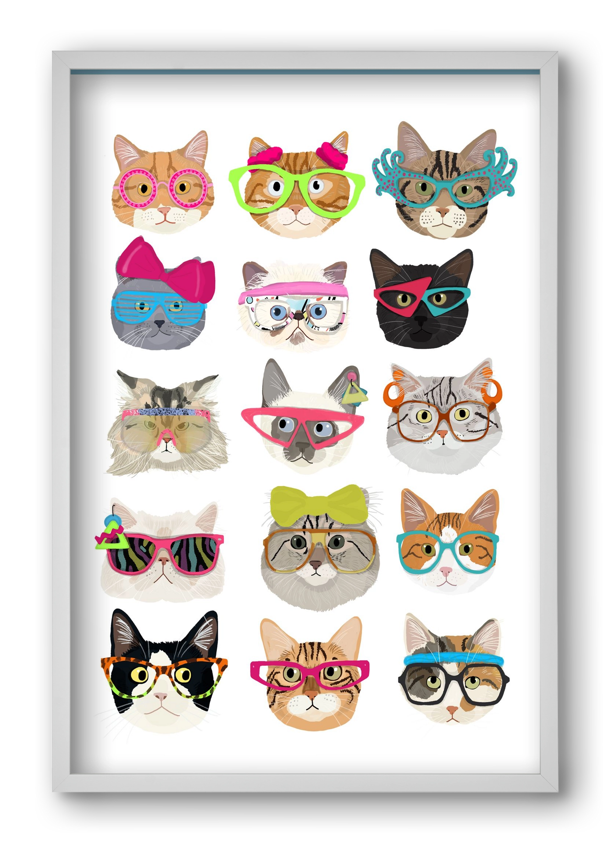 Cats in glasses 1980's , 40x60 cm (40x60 cm), Fehér keret