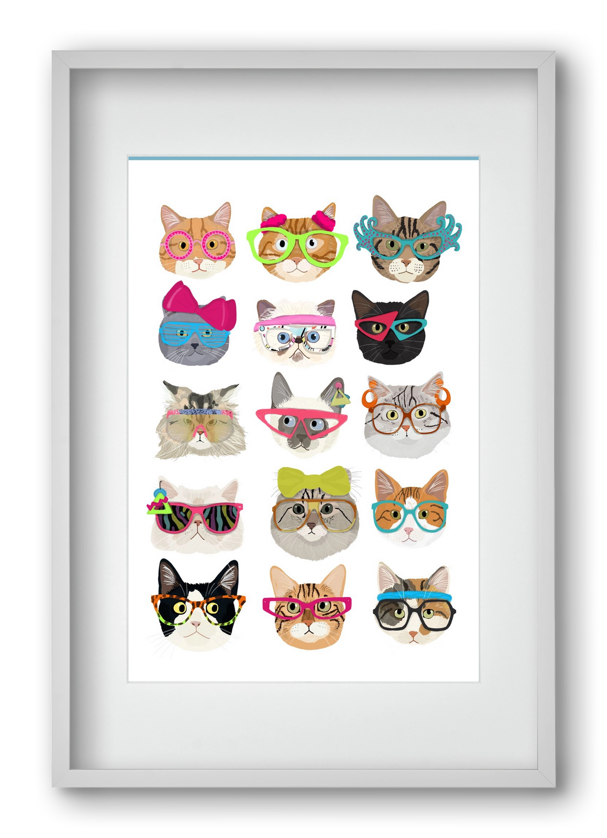 Cats in glasses 1980's , 40x60 cm (30x45 cm), Fehér keret, paszpartuval