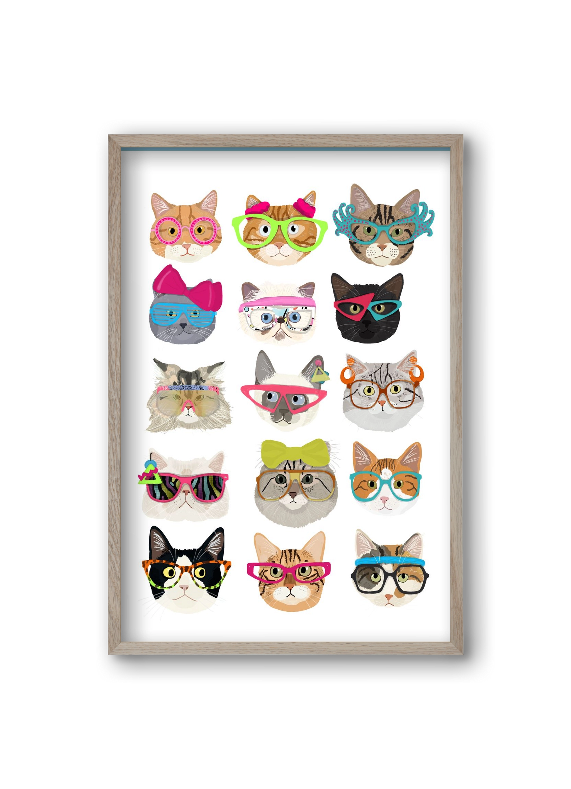 Cats in glasses 1980's , 20x30 cm (20x30 cm), Tölgy keret