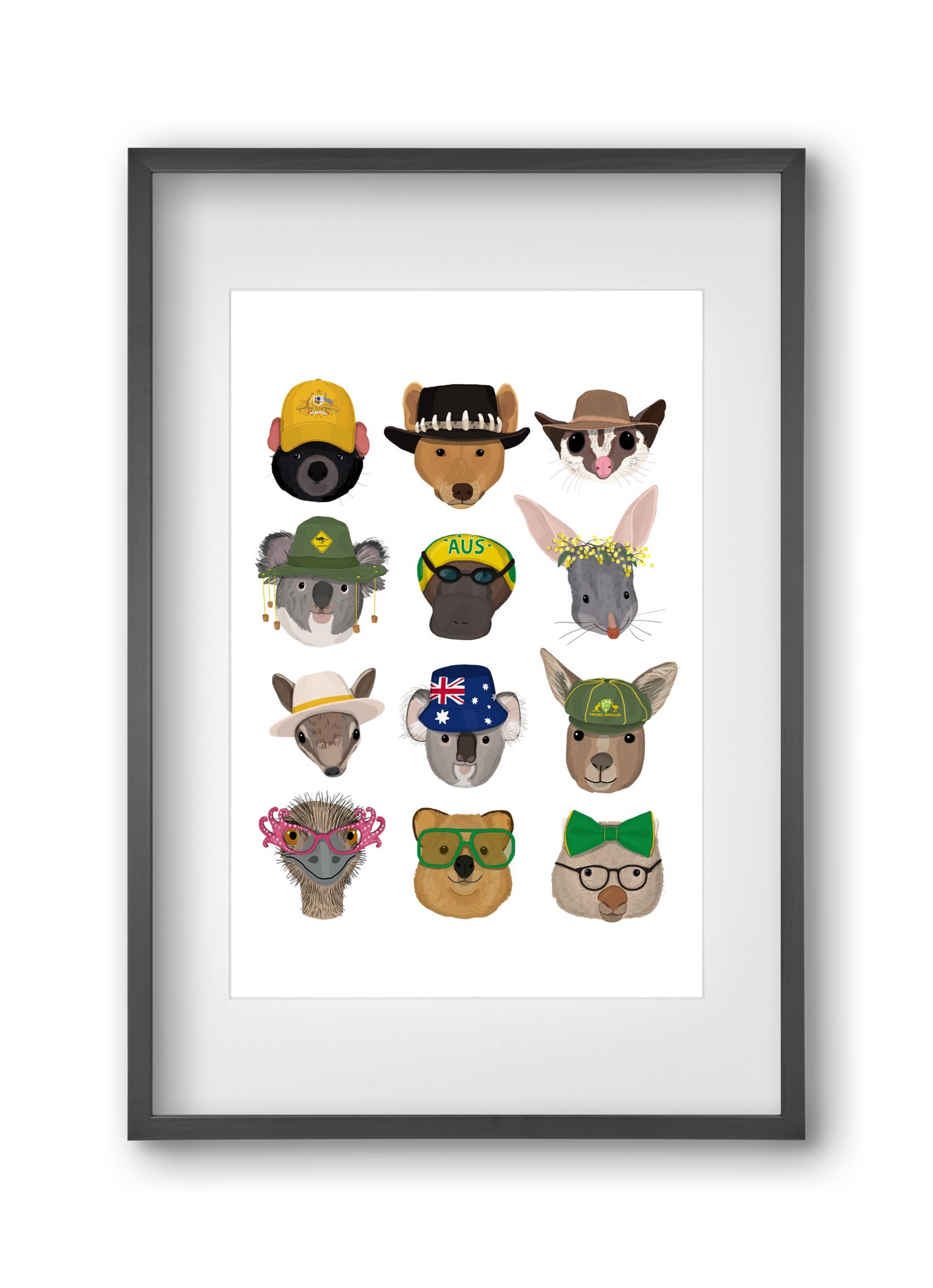 Animals of the planet Australia, 30x45 cm (20x30 cm), Fekete keret, paszpartuval