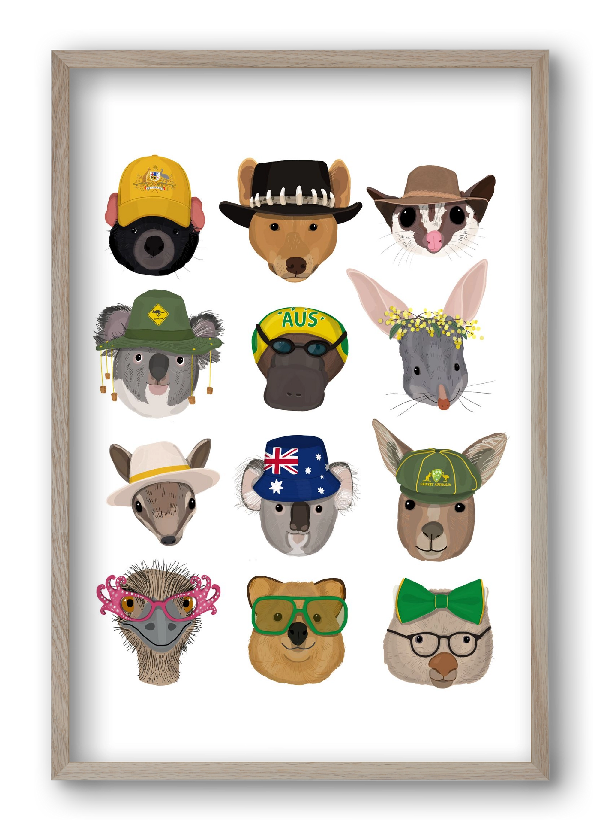 Animals of the planet Australia, 40x60 cm (40x60 cm), Tölgy keret