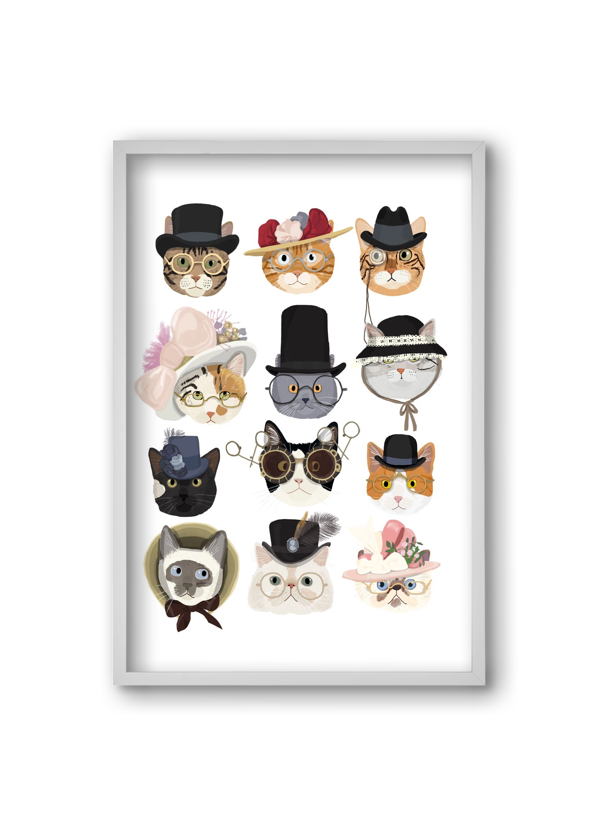 Cats in glasses 1900's, 20x30 cm (20x30 cm), Fehér keret