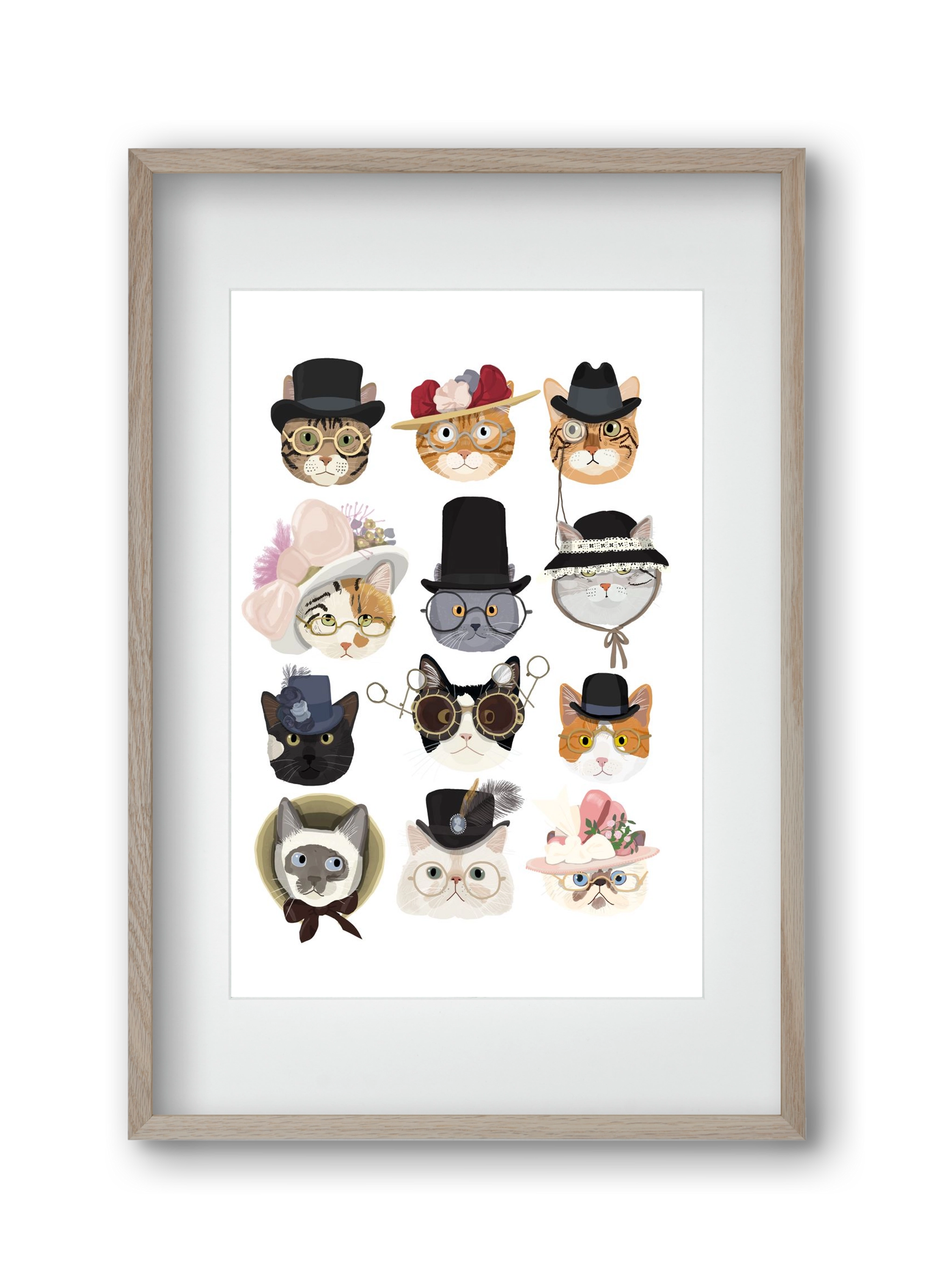 Cats in glasses 1900's, 30x45 cm (20x30 cm), Tölgy keret, paszpartuval