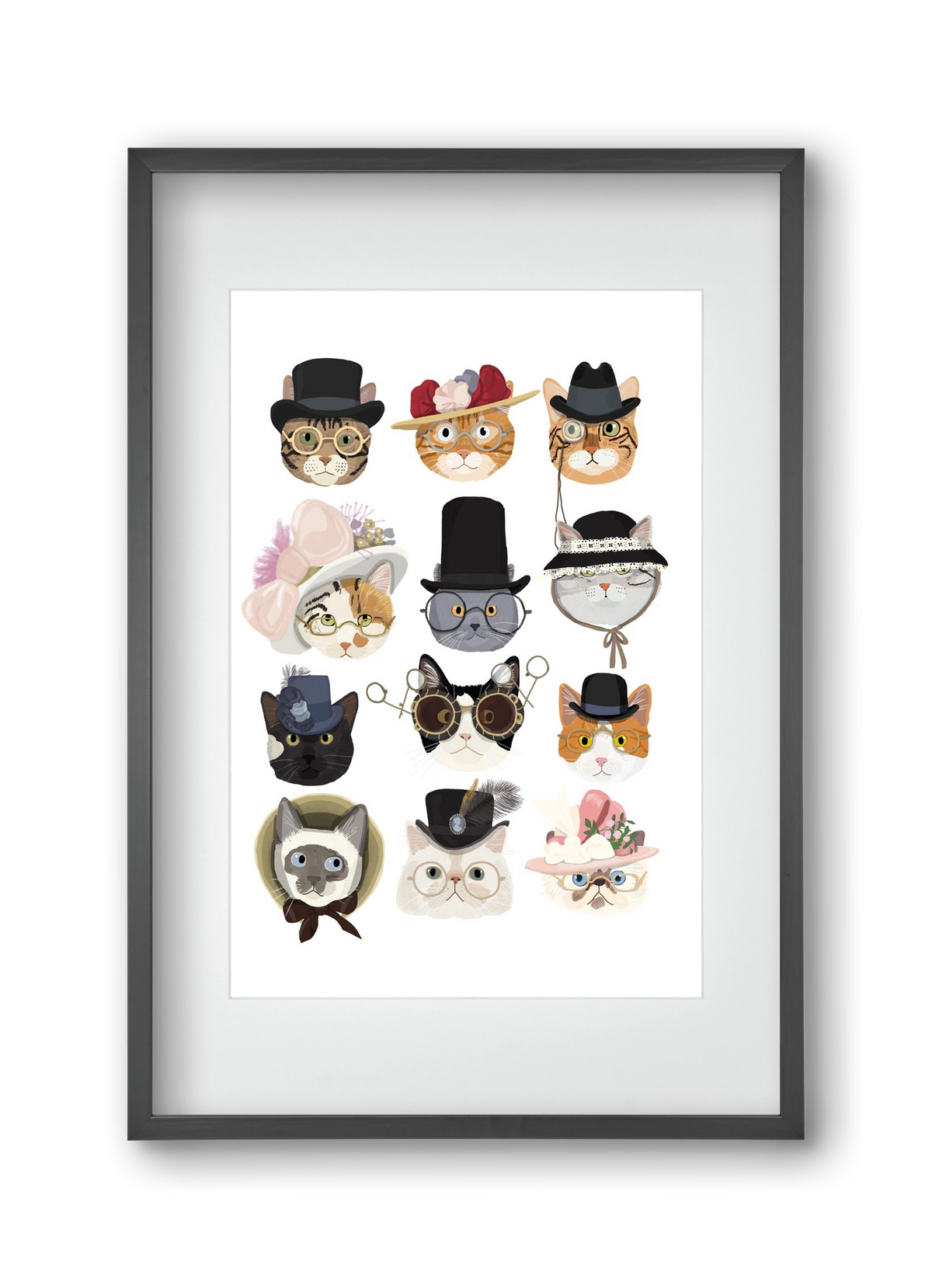 Cats in glasses 1900's, 30x45 cm (20x30 cm), Fekete keret, paszpartuval