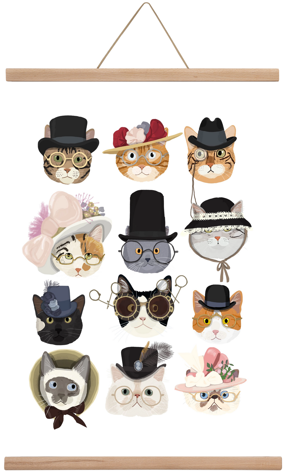 Cats in glasses 1900's, 40x60 cm (40x60 cm), Tölgy akasztó