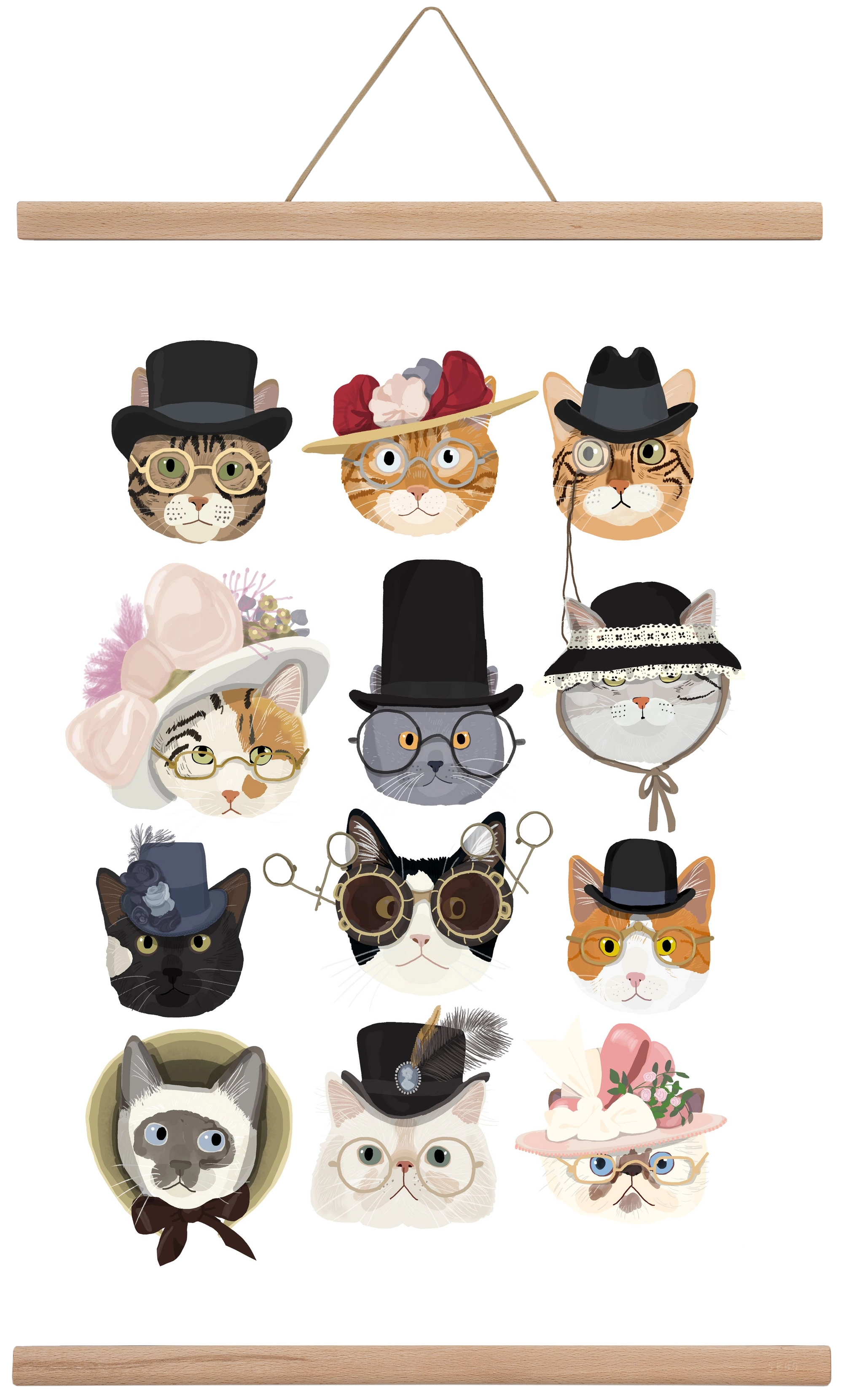 Cats in glasses 1900's, 40x60 cm (40x60 cm), Tölgy akasztó