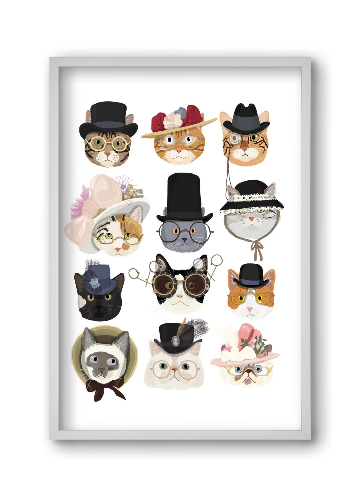 Cats in glasses 1900's, 30x45 cm (30x45 cm), Fehér keret