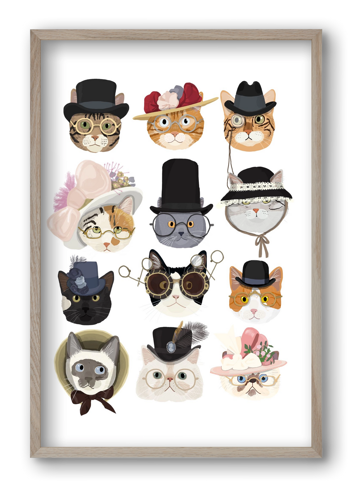 Cats in glasses 1900's, 40x60 cm (40x60 cm), Tölgy keret