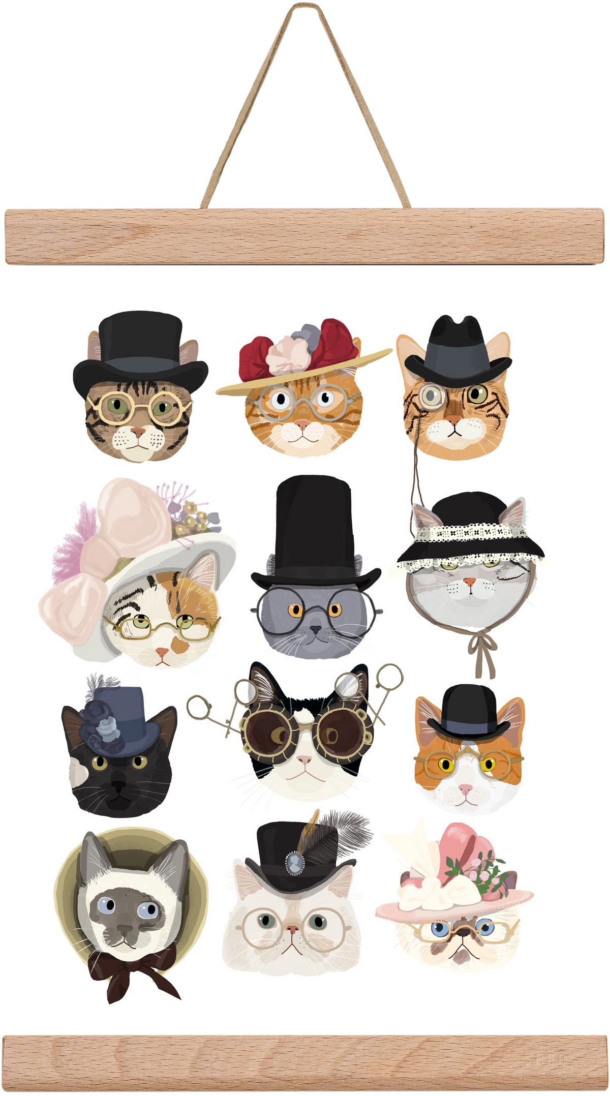 Cats in glasses 1900's, 20x30 cm (20x30 cm), Tölgy akasztó