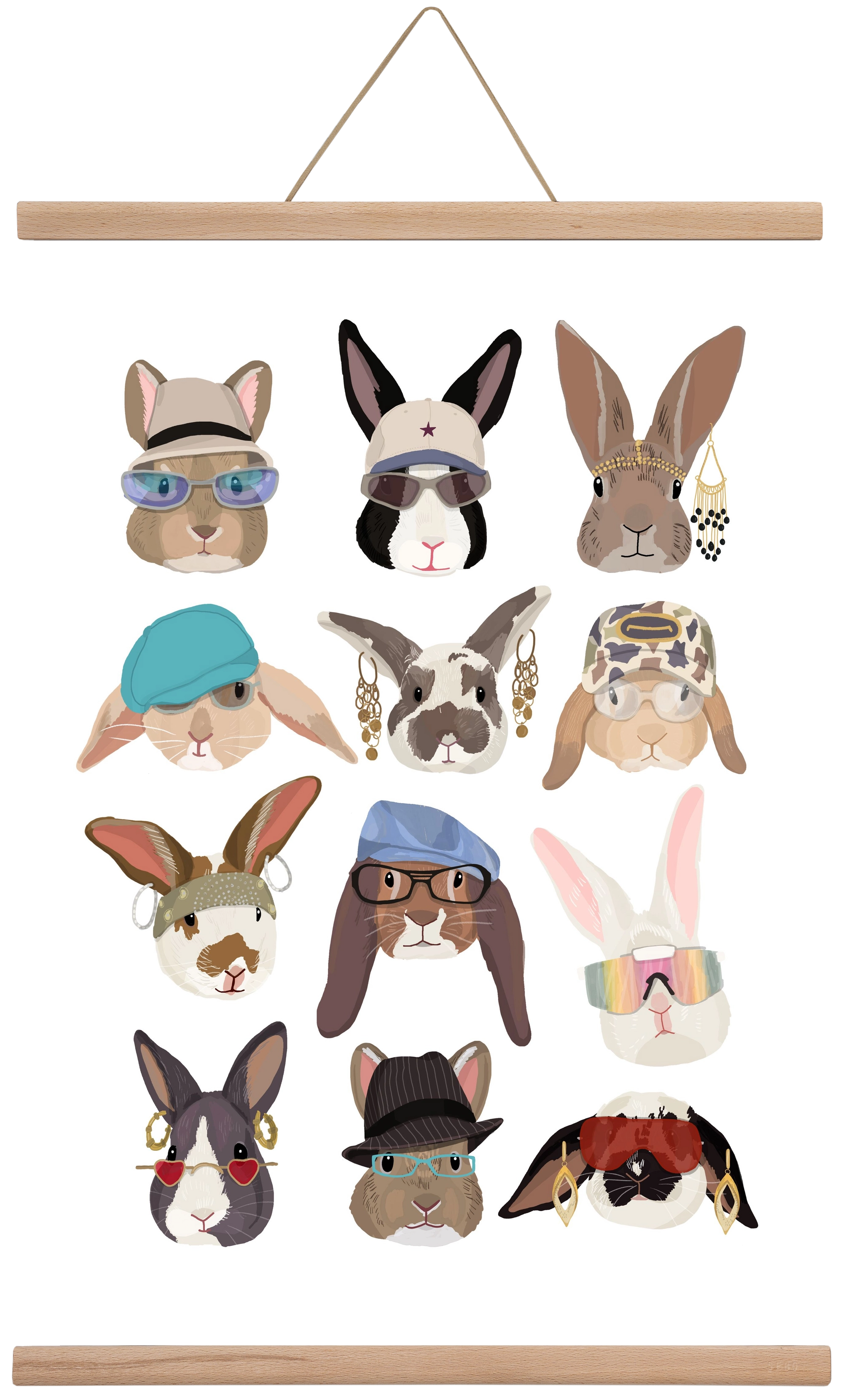 Rabbits wearing glasses in the 2000's , 40x60 cm (40x60 cm), Tölgy akasztó