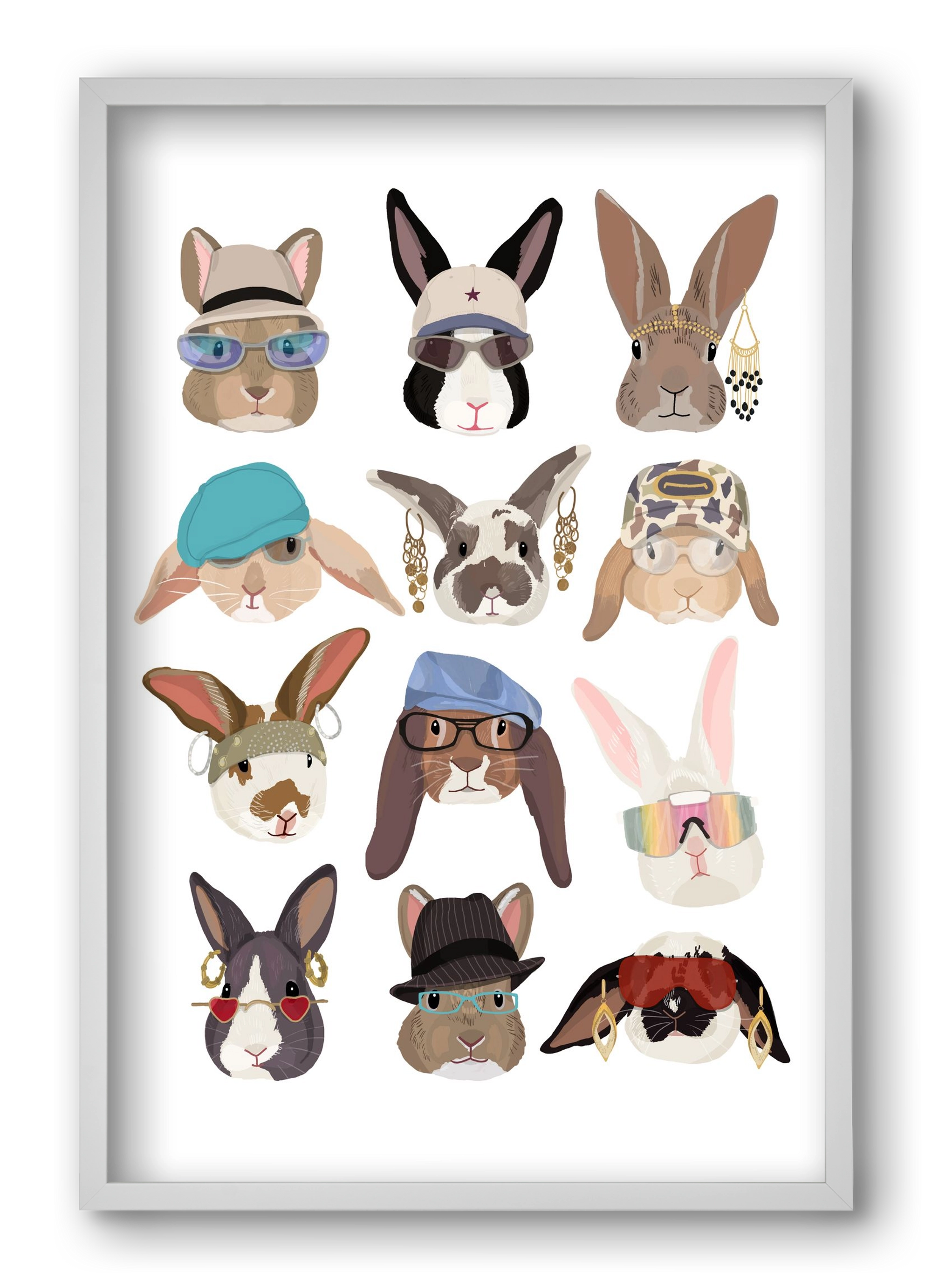 Rabbits wearing glasses in the 2000's , 40x60 cm (40x60 cm), Fehér keret