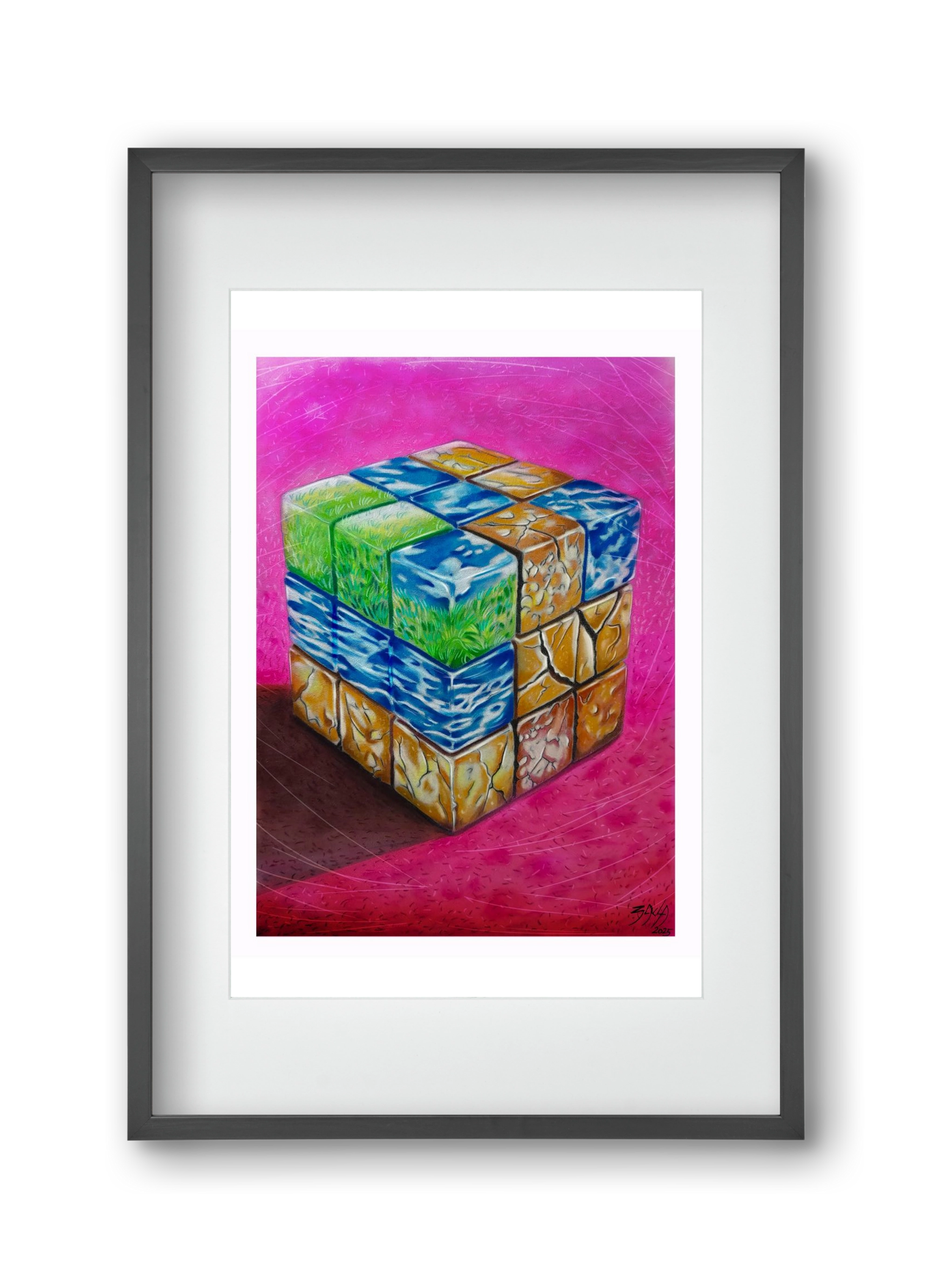 bűvös kocka, 30x45 cm (20x30 cm), Fekete keret, paszpartuval