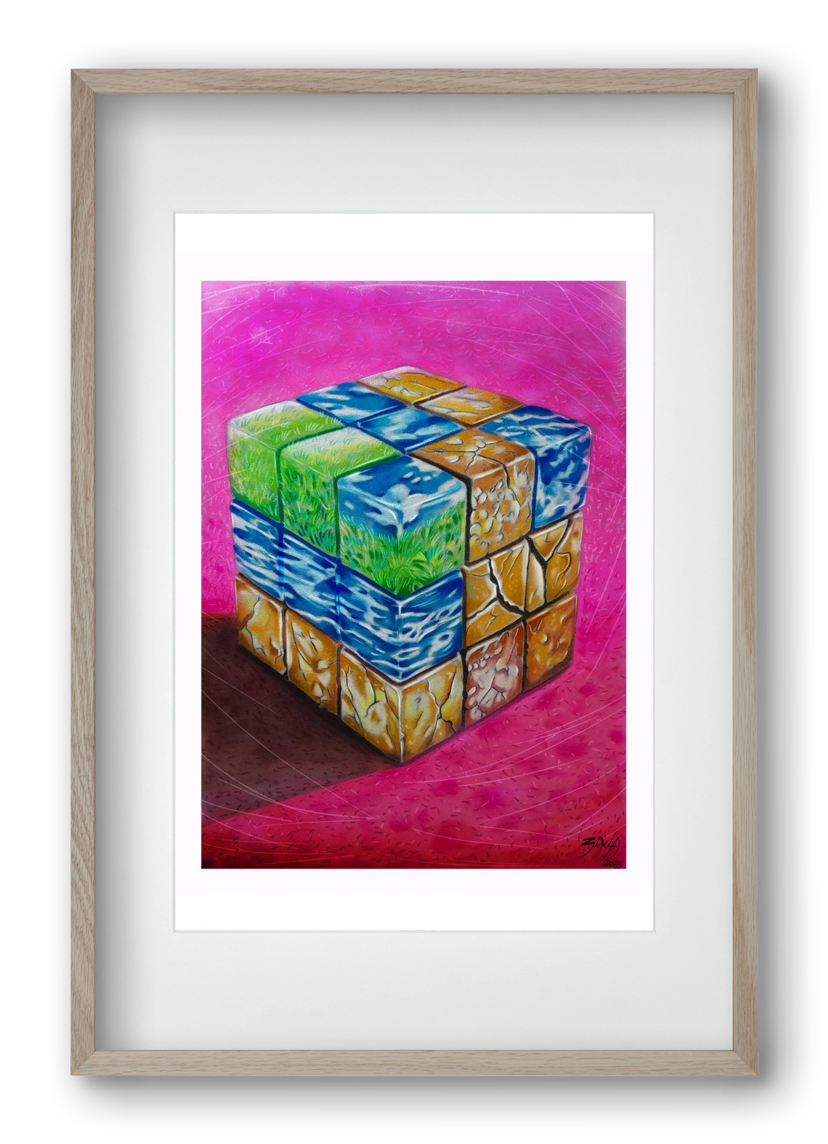 bűvös kocka, 40x60 cm (30x45 cm), Tölgy keret, paszpartuval