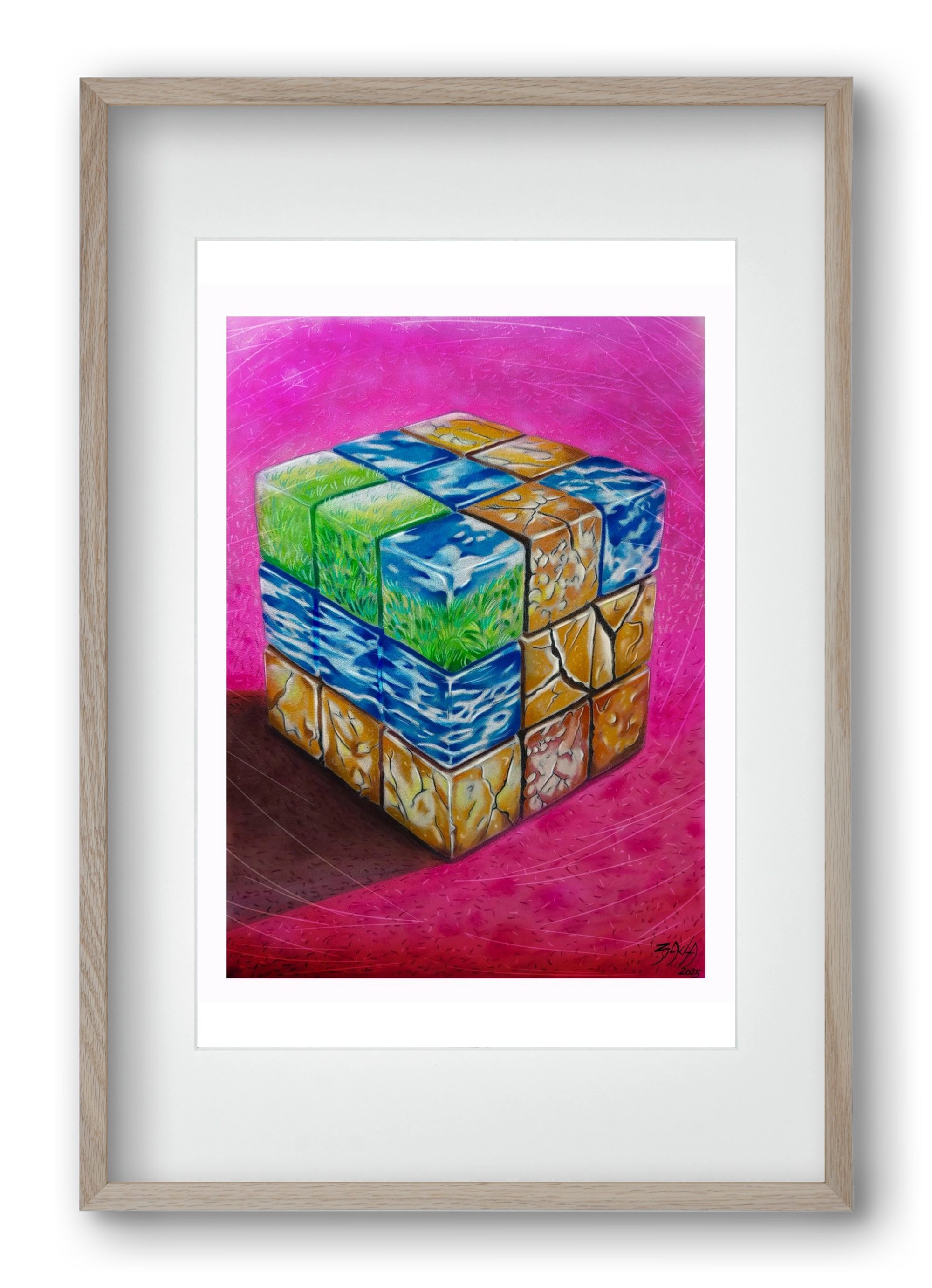 bűvös kocka, 40x60 cm (30x45 cm), Tölgy keret, paszpartuval