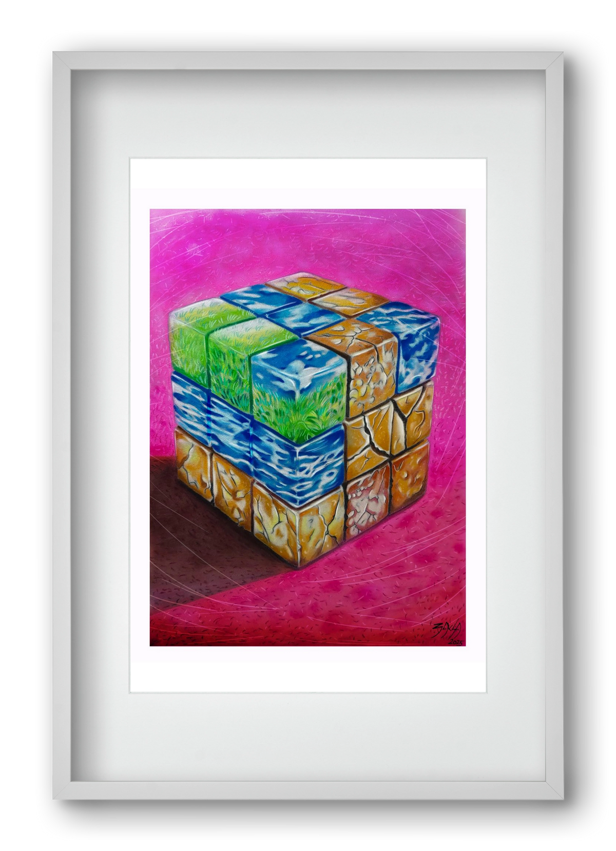 bűvös kocka, 40x60 cm (30x45 cm), Fehér keret, paszpartuval