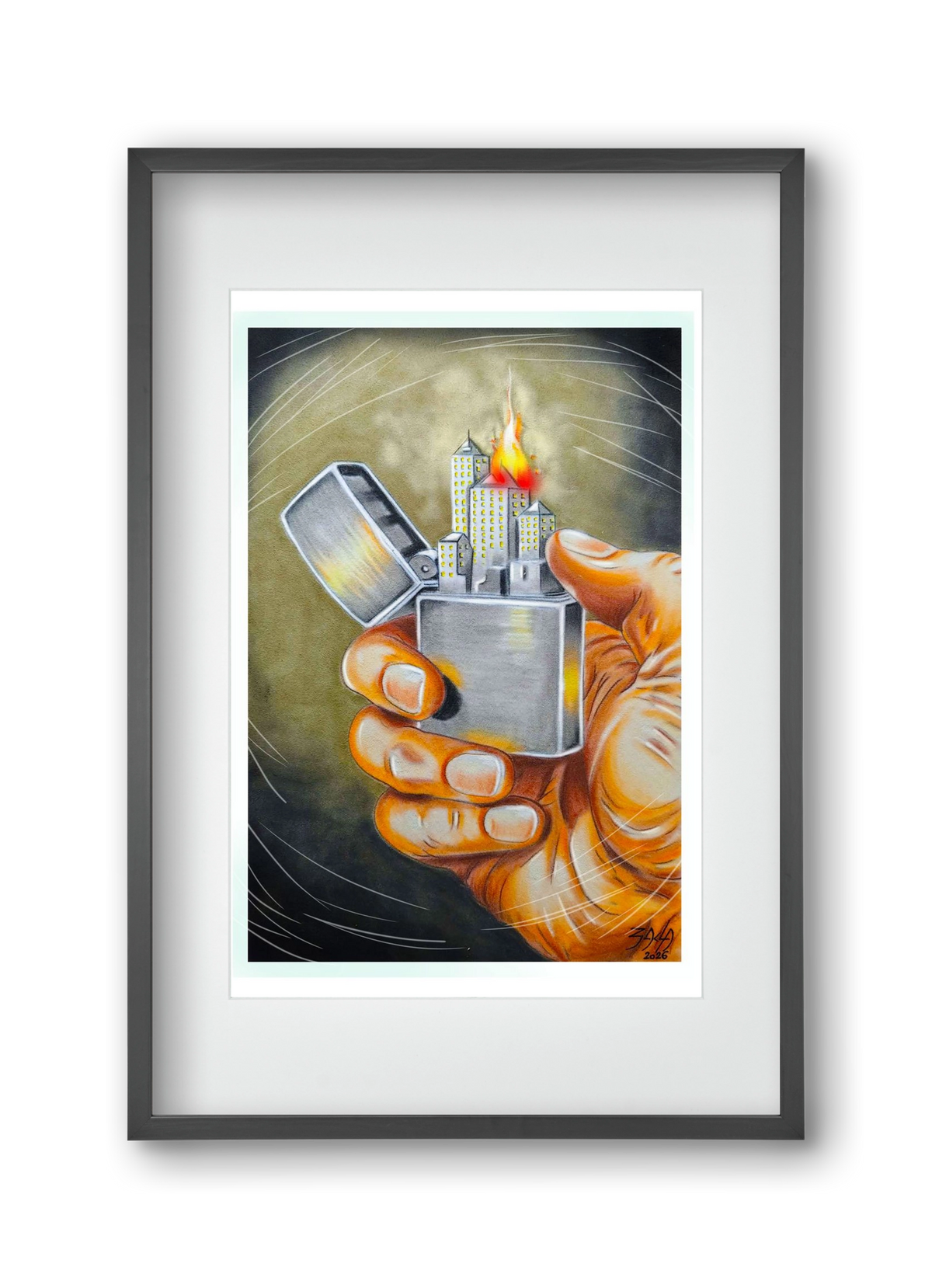 gas, 30x45 cm (20x30 cm), Fekete keret, paszpartuval