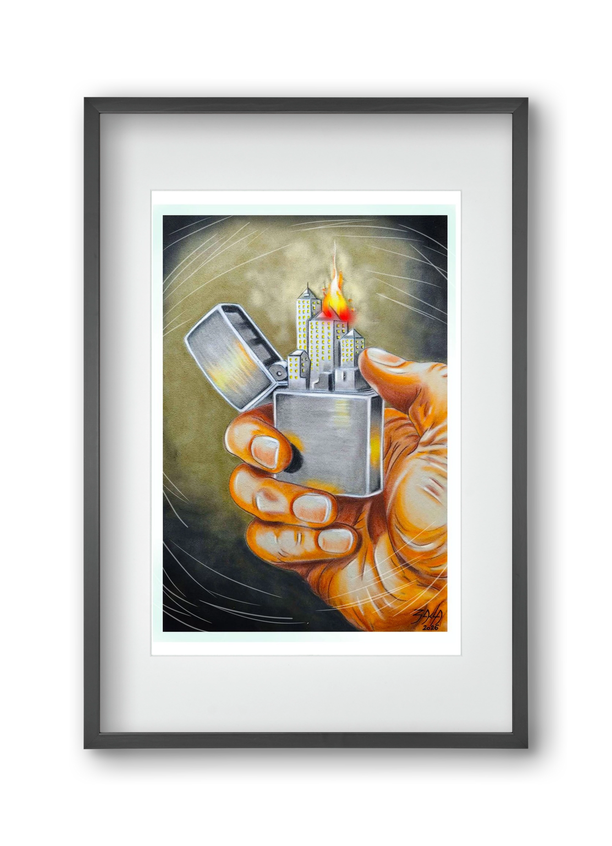 gas, 30x45 cm (20x30 cm), Fekete keret, paszpartuval