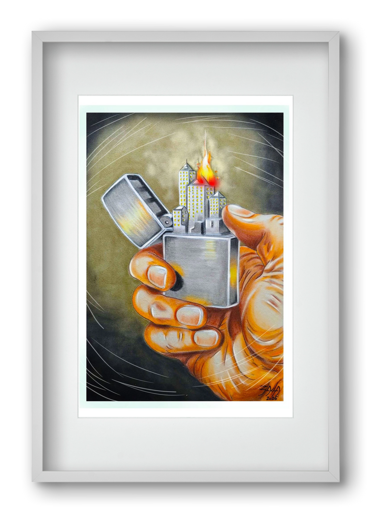 gas, 40x60 cm (30x45 cm), Fehér keret, paszpartuval