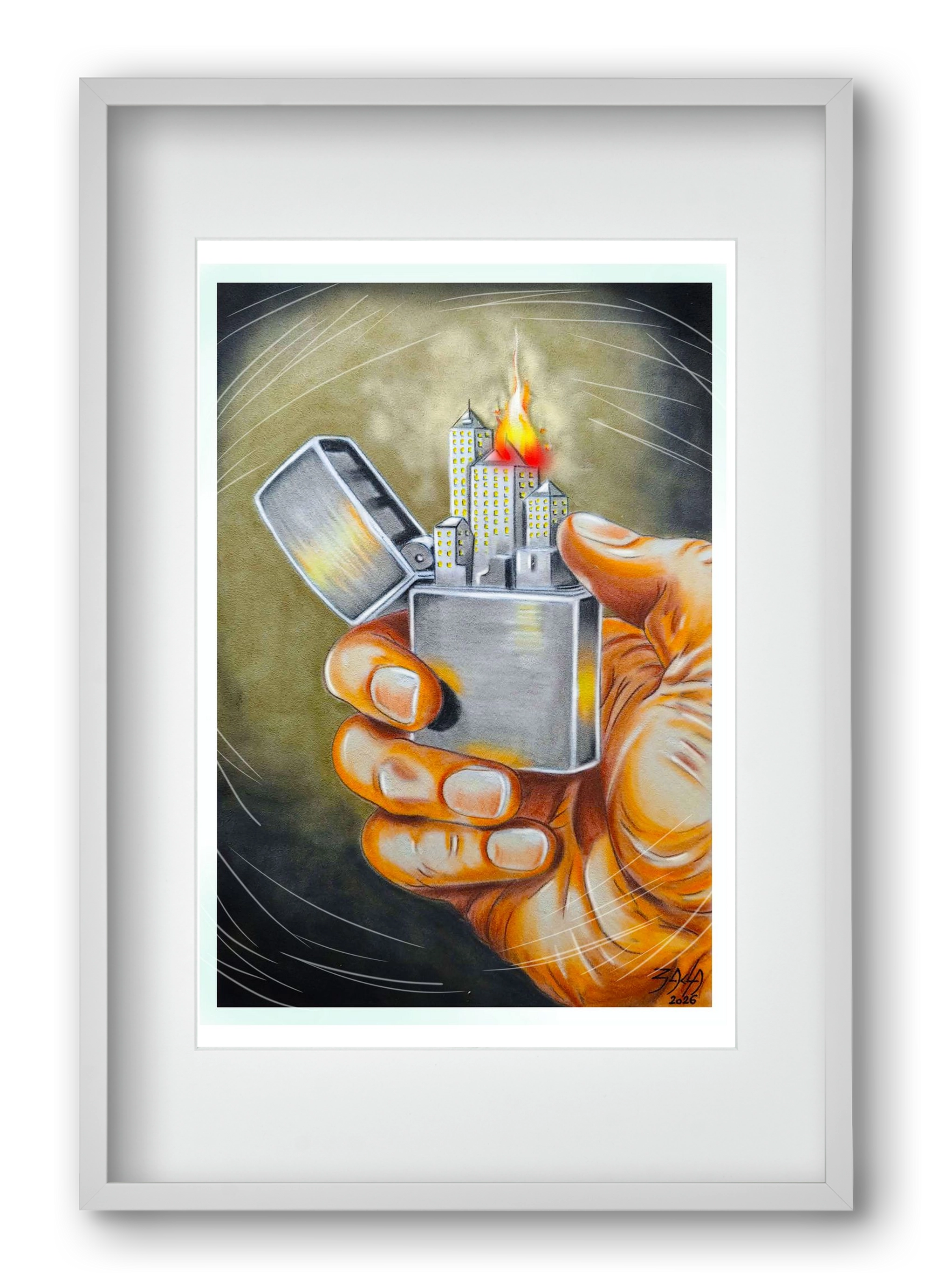 gas, 40x60 cm (30x45 cm), Fehér keret, paszpartuval