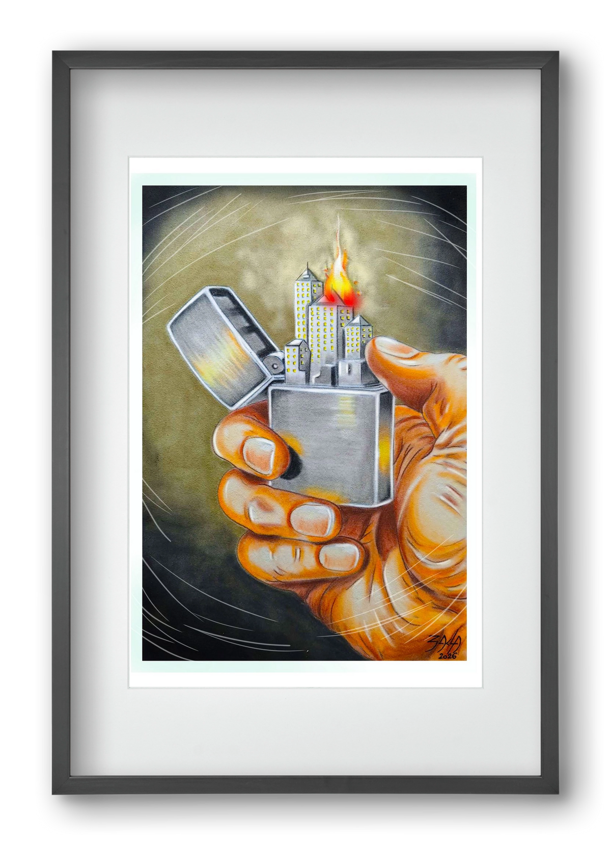 gas, 40x60 cm (30x45 cm), Fekete keret, paszpartuval
