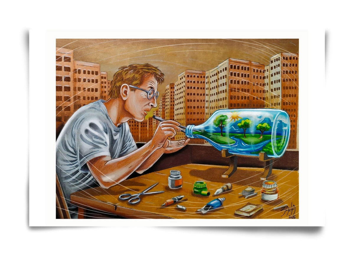 palackba zárva, 60x40 cm, Keret nélkül