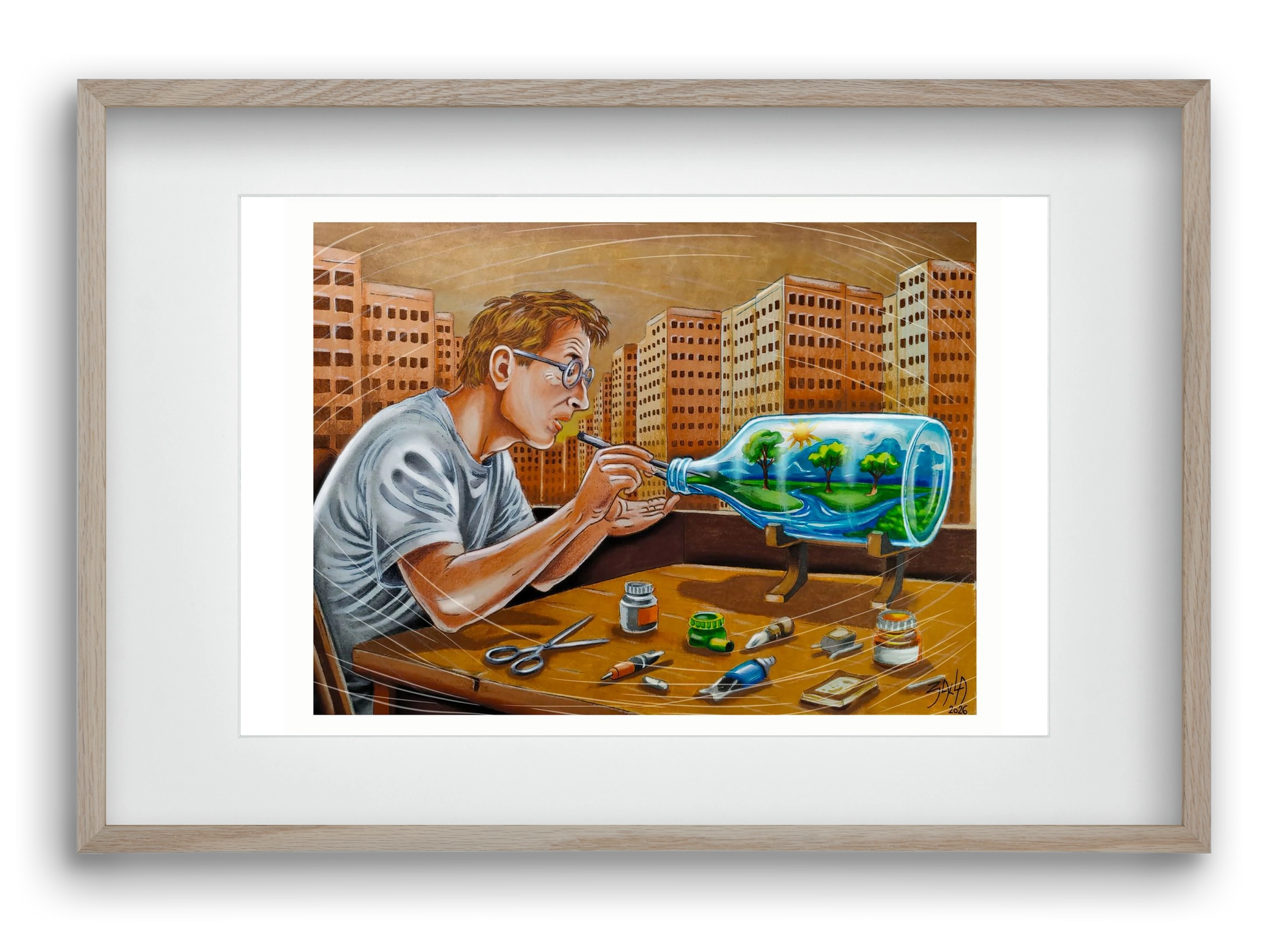 palackba zárva, 60x40 cm (45x30 cm), Tölgy keret, paszpartuval