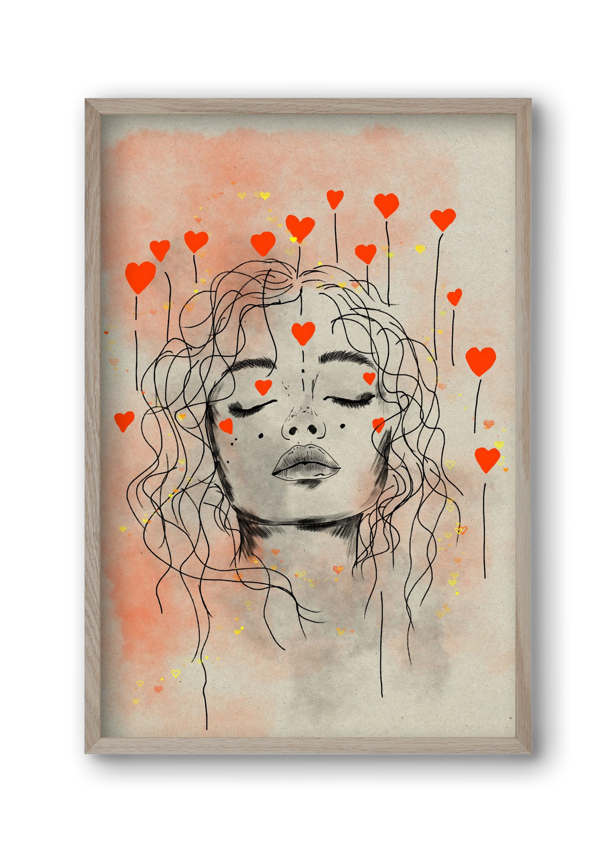 Hearts in Bloom, 30x45 cm (30x45 cm), Tölgy keret