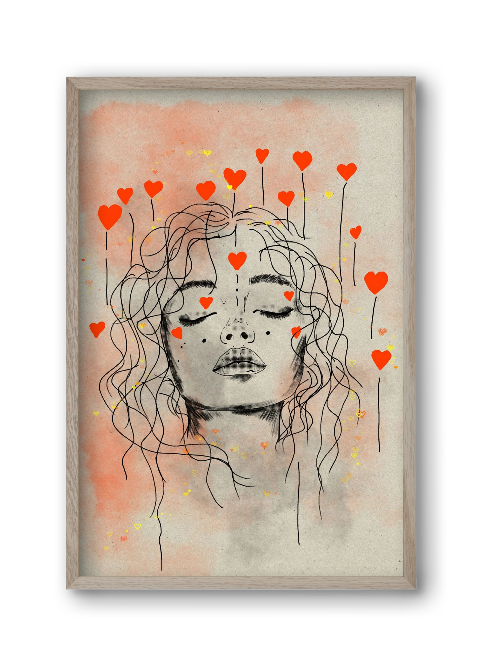 Hearts in Bloom, 30x45 cm (30x45 cm), Tölgy keret