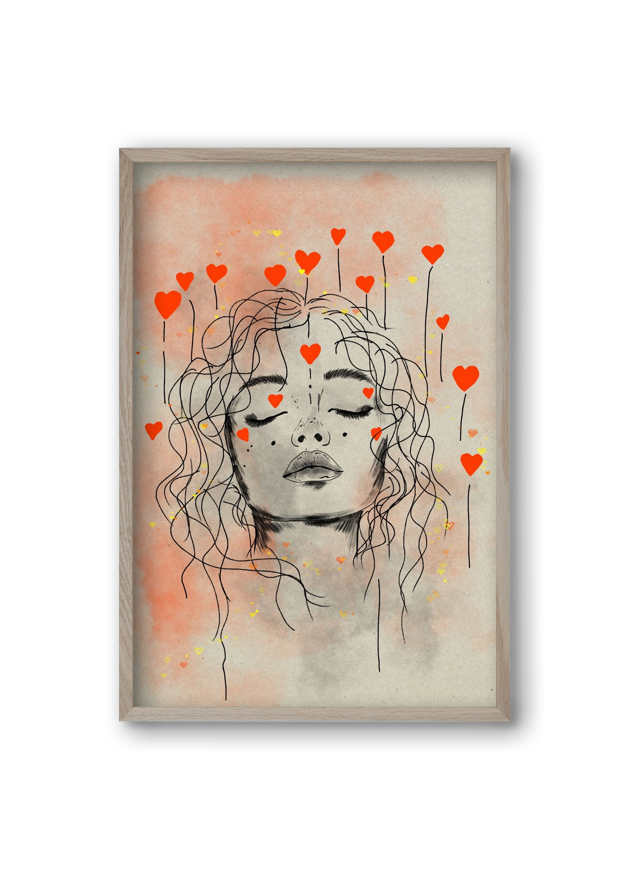 Hearts in Bloom, 20x30 cm (20x30 cm), Tölgy keret